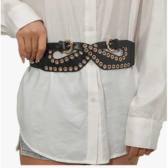Wide Waist Belts for Women Vintage Stretchy Cinch Belts Fashion Studded Rivet El main image 5